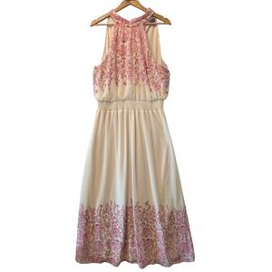 Vince Camuto Cream Midi Dress with Pink Floral Print